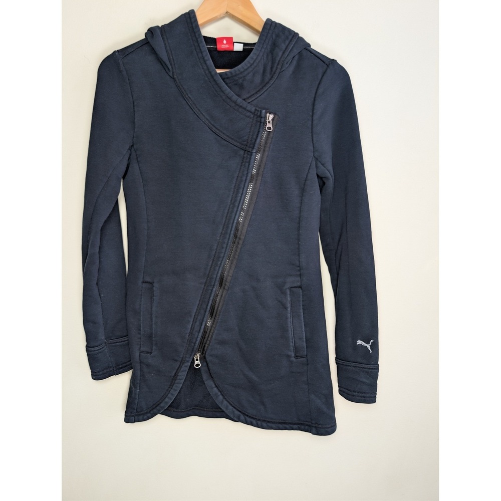 Puma Sportlifestyle Womens Asymmetrical Zip Longline Hooded Sweatshirt Jacket S